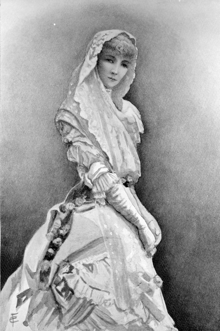 Sarah Bernhardt como Marguerite Gautier em La Dame aux Camelias por Alexandre Dumas Fils na primeira produção nos Estados Unidos, c. 1880 de Edith Fithian