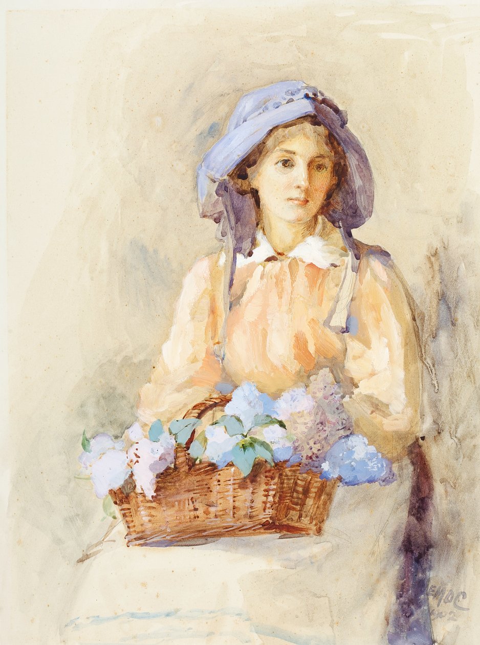 O Lilás Sunbonnet, 1902 (wc no papel) de Edith Mary Dorothy Collingwood