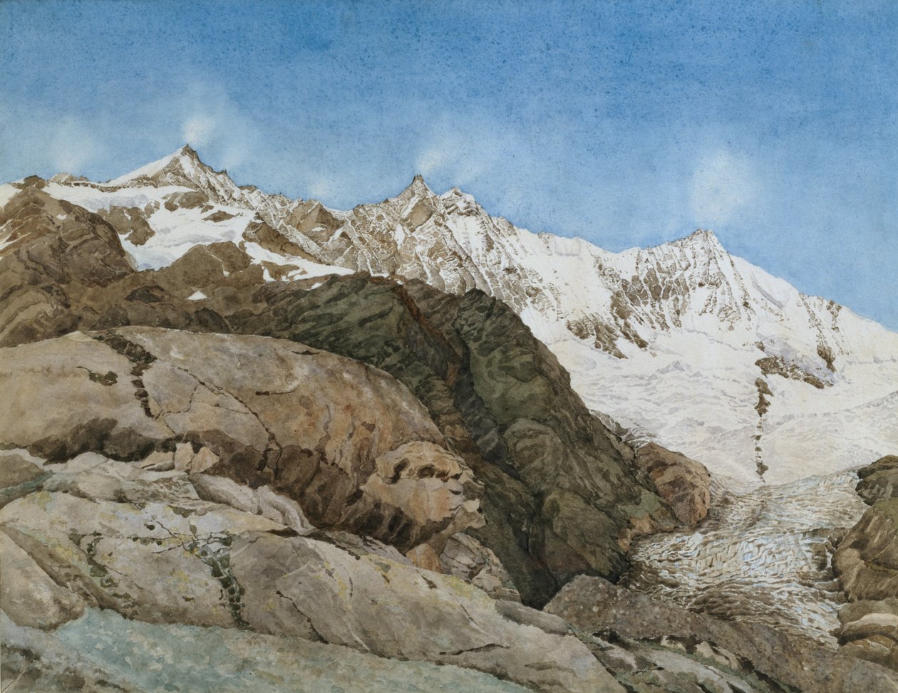 O Mischabe Horner de Saas-Fee, Valais, Suíça (wc com guache sobre papel) de Edith A. Paine