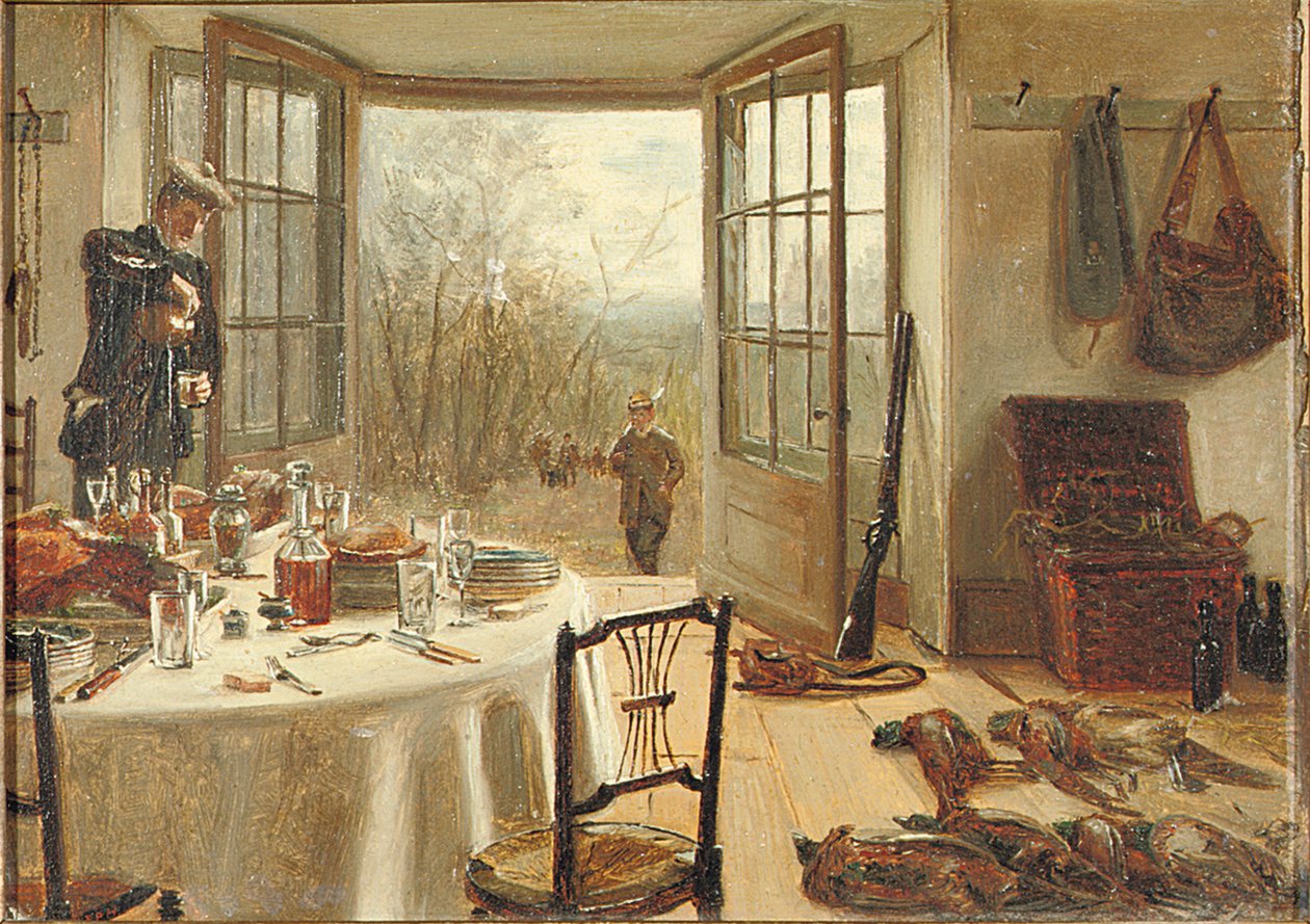 O Almoço do Esportista (óleo no cartão) de Edith Hayllar