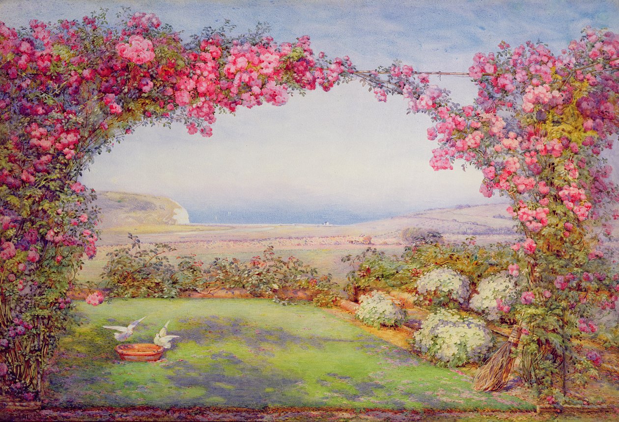 Um jardim com um arco de rosas de Edith Helena Adie
