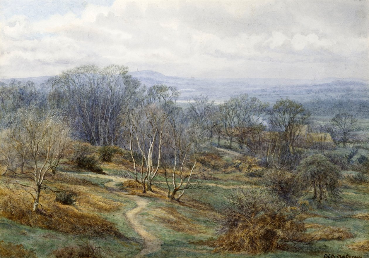 Hampstead Heath, olhando em direção a Harrow on the Hill, cerca de 1880 (wc no papel) de Edith Martineau