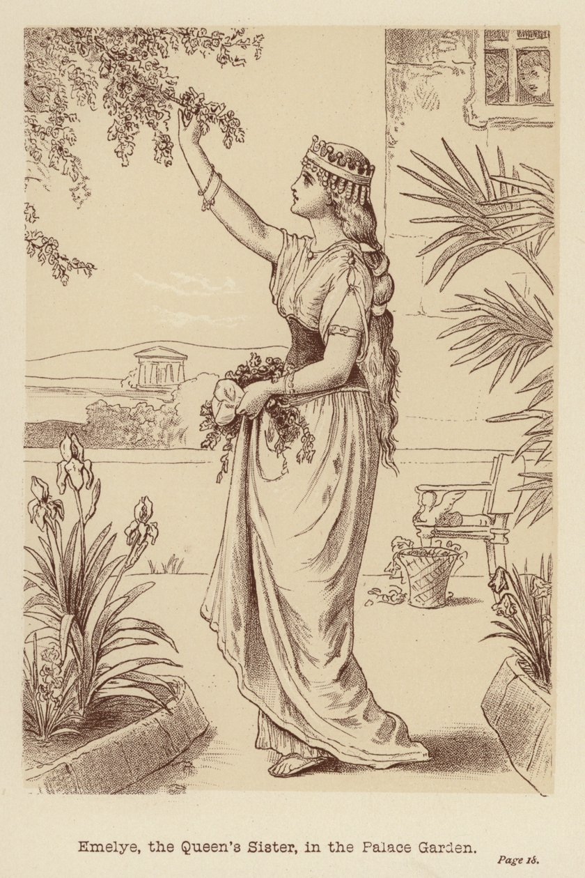 Emelye, a irmã da rainha, no jardim do palácio (litografia) de Edith Scannell