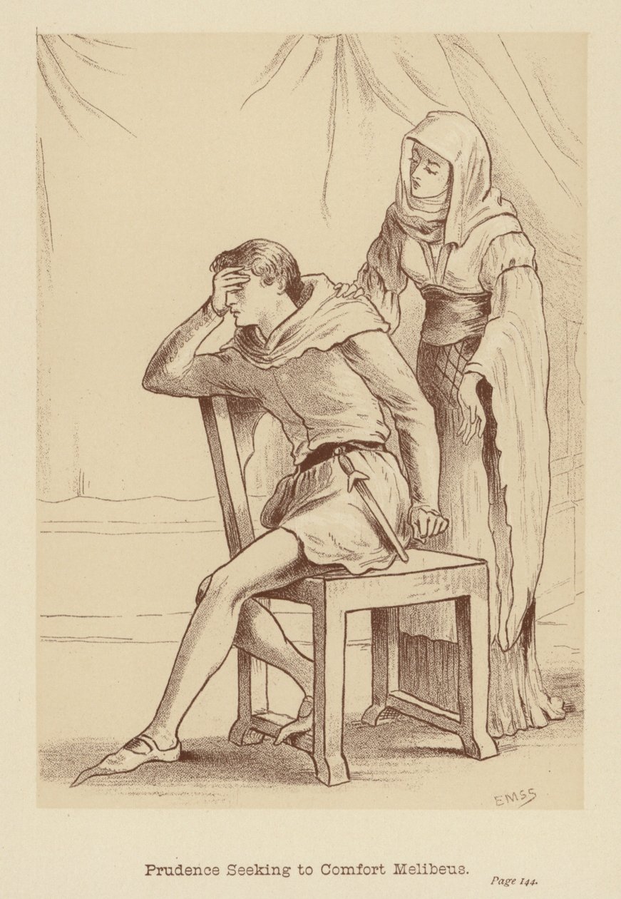 Prudência procurando consolar Melibeus (litografia) de Edith Scannell