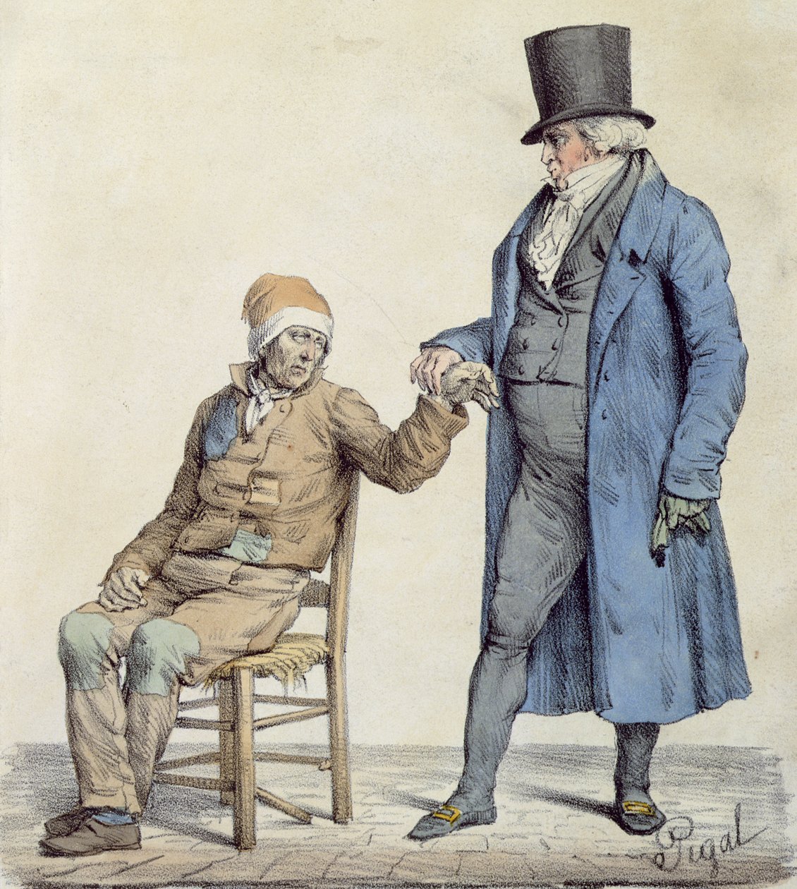 &39;You are Fine!&39;, Representação do médico do pobre homem, gravada por Langlume (fl.1822-24) 1825 de Edme Jean Pigal