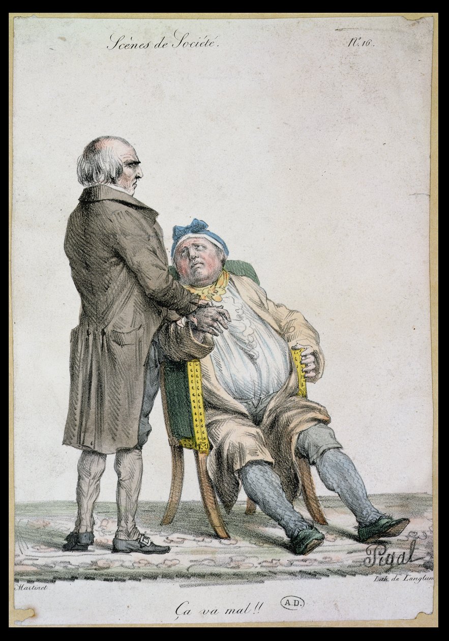 &39;Você não está muito bem!&39;, Representação do médico do homem rico, gravada por Langlume (fl.1822-24) 1825 de Edme Jean Pigal