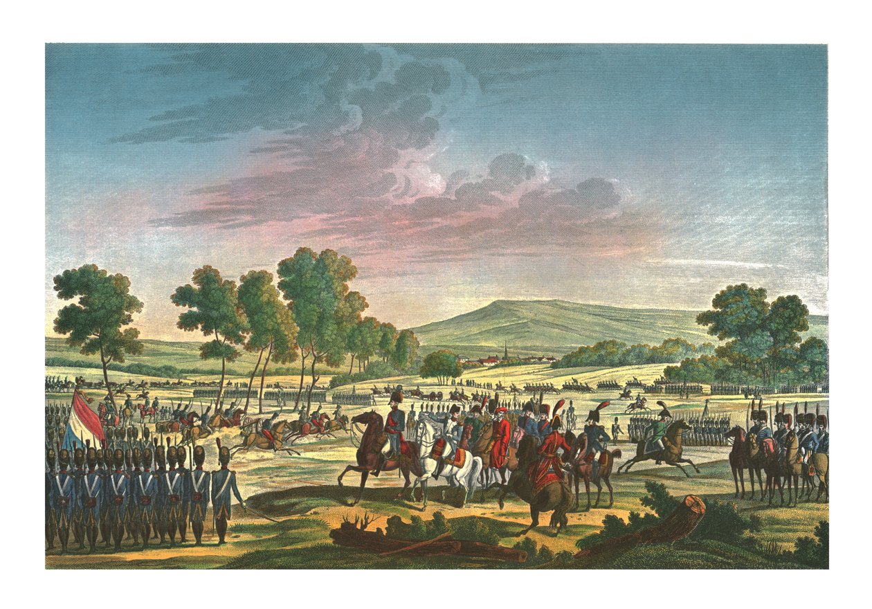 A Guarda Imperial manobrando na presença dos dois imperadores em Tilsit, 28 de junho de 1807, c1850 de Edme Bovinet