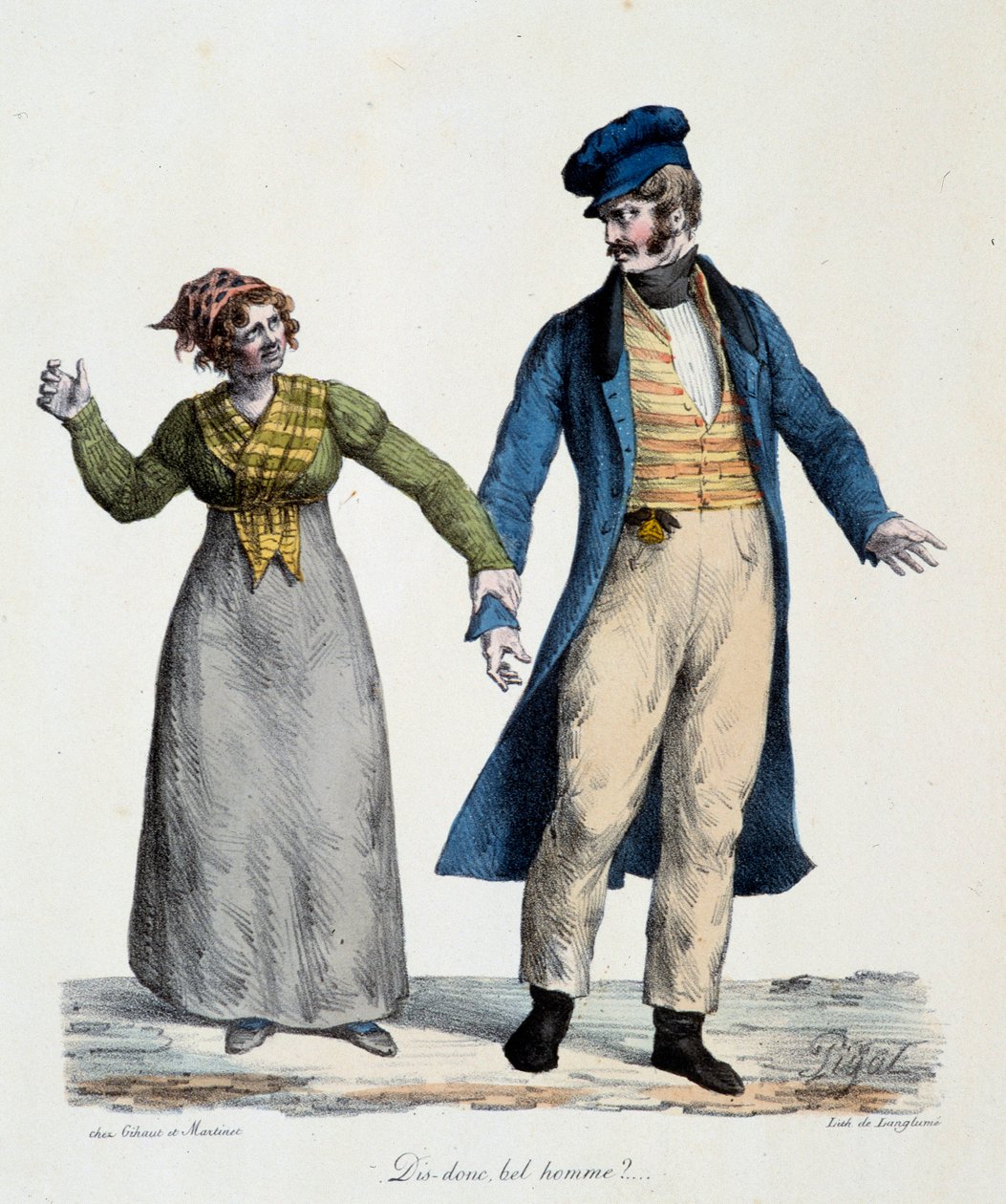 Prostituição: "Dis donc bel homme" - Cenas populares de Edme Jean Pigal (1798-1872), lithogaphie 1824 - Musee Dobree, Nantes de Edme Jean (after) Pigal