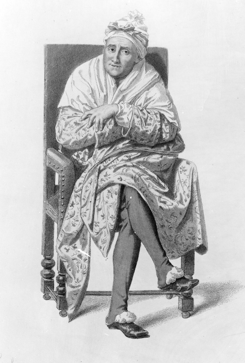O personagem de Argan em Act I Scene II, de &39;Le Malade Imaginaire&39; de Molière, gravado por Ludwig Wolff de Edmond A.F. Geffroy