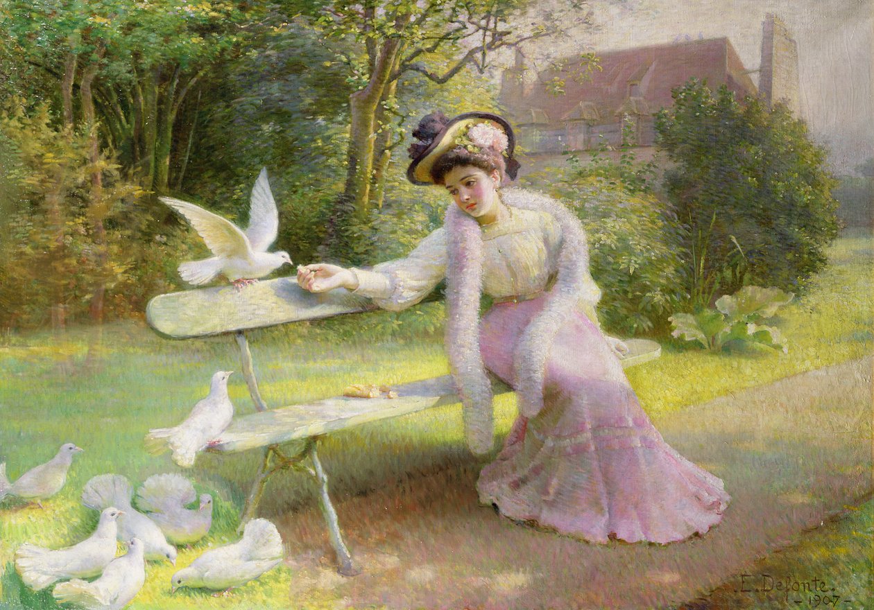 Alimentando as Pombas de Edmond Alphonse Defonte