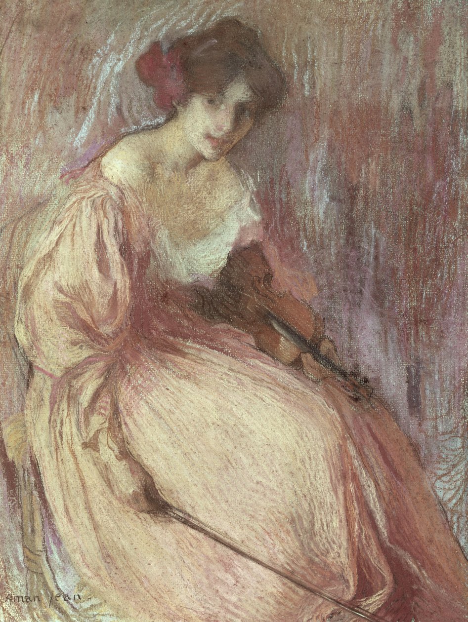 O jovem violinista (pastel sobre papel) de Edmond François Aman Jean