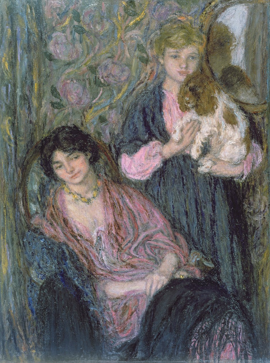 Duas mulheres com um spaniel de Edmond François Aman Jean