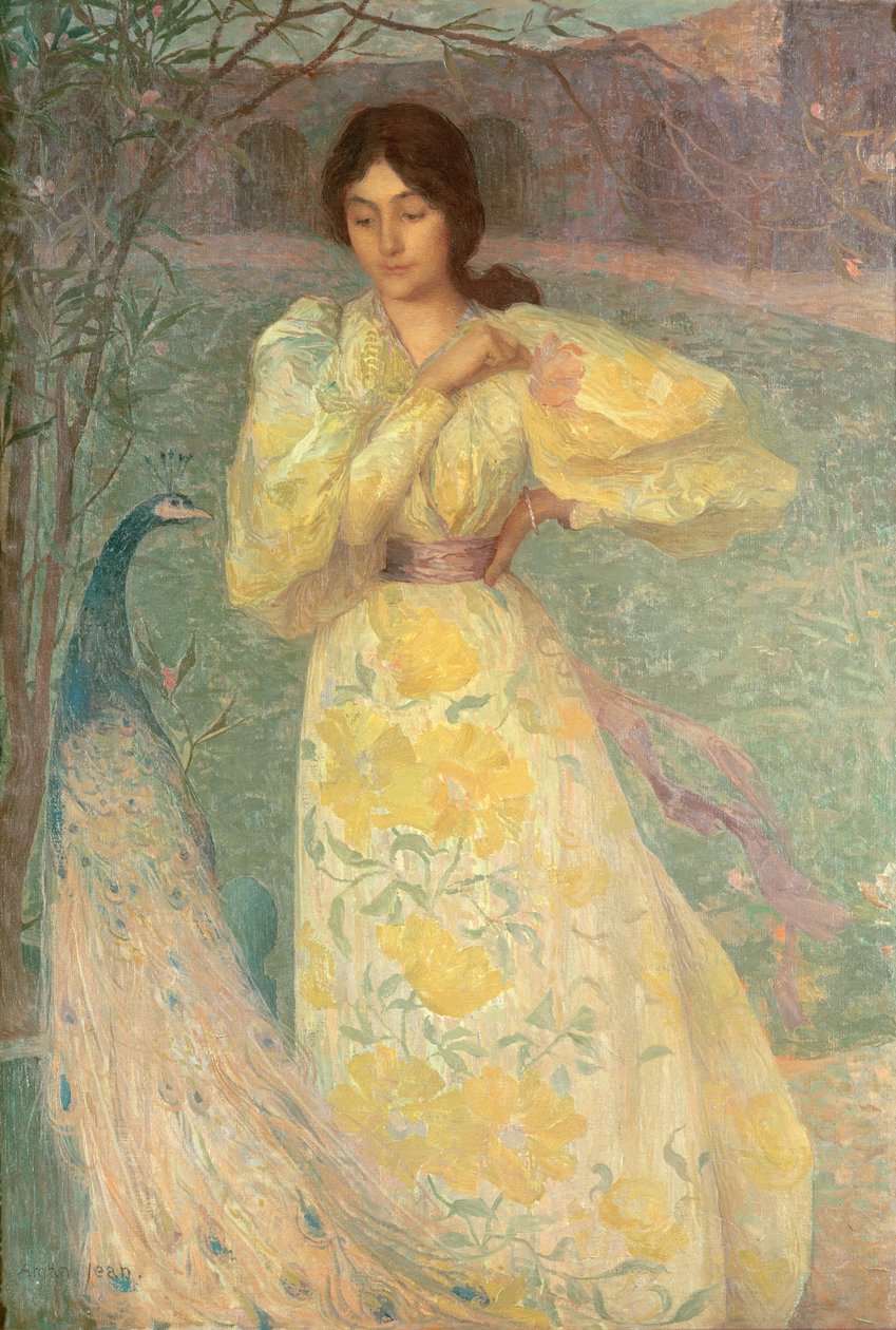 Menina jovem, com, um, pavão de Edmond François Aman Jean