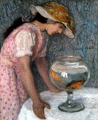 Menina com um peixe-dourado de Edmond François Aman Jean