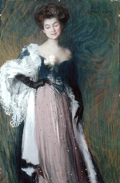 Mulher jovem com uma rosa (óleo sobre tela) de Edmond François Aman Jean