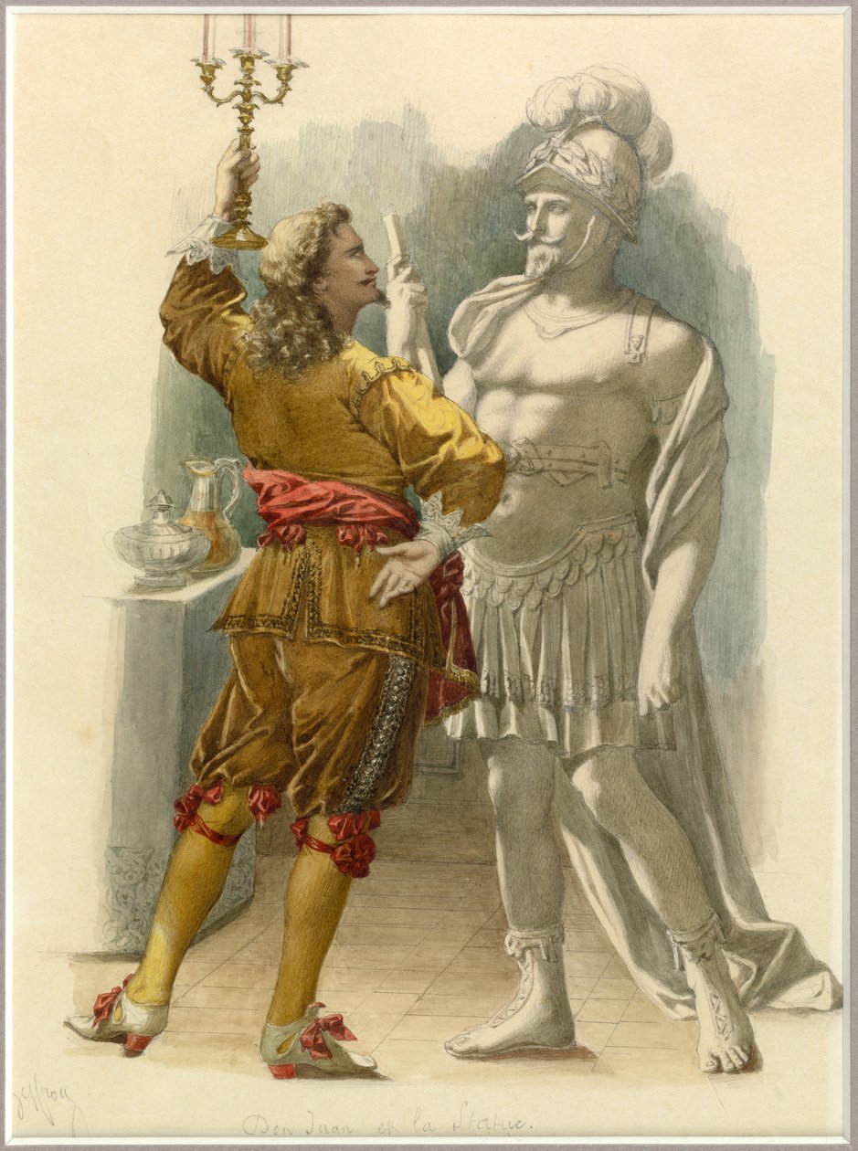 Retrato de Dom Juan e a estátua, c.1870 (aguarela) de Edmond Aime Florentin Geffroy