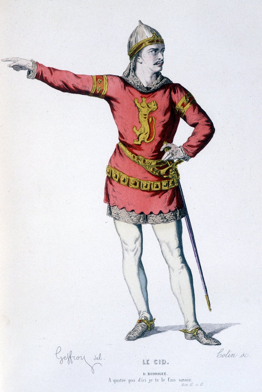 O personagem de Don Rodrigue na comédia Tragi Le Cid - Full Theatre: (Colecção de peças de Corneille) desenho de Geffroy, gravura de Colin - ed. Laplace, Sanchez et Cie, Paris 1884 de Edmond Aime Florentin Geffroy