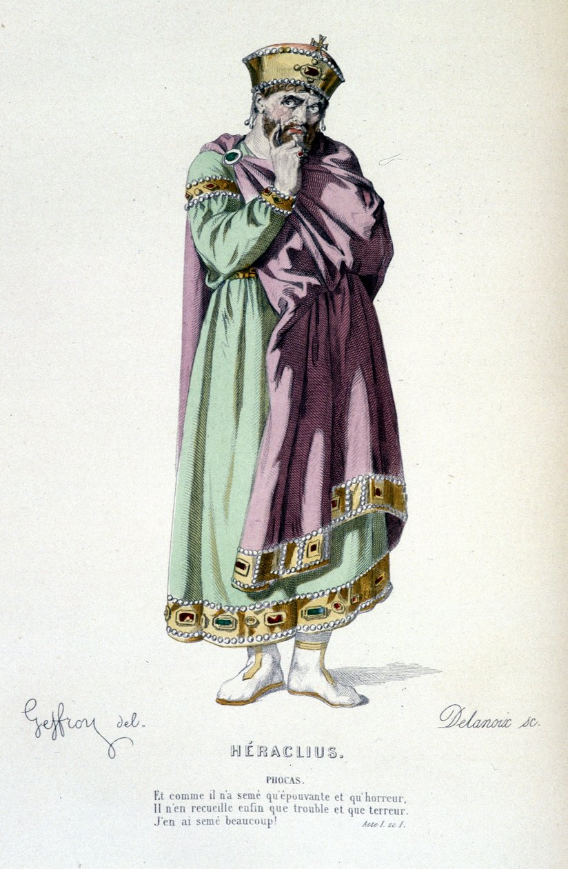 O personagem de Phocas na tragédia de Heraclius - Full Theatre: (Coleção de peças de Corneille) desenho de Geffroy, gravura de Delanoix - ed. Laplace, Sanchez et Cie, Paris 1884 de Edmond Aime Florentin Geffroy
