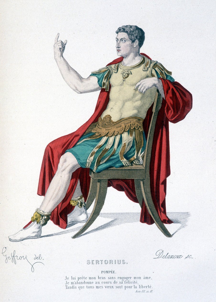 A personagem de Pompeu na peça de teatro Sertorius - Full Theatre: (Colecção de peças de Corneille) desenho de Geffroy, gravura de Delanoux - ed. Laplace, Sanchez et Cie, Paris 1884 de Edmond Aime Florentin Geffroy