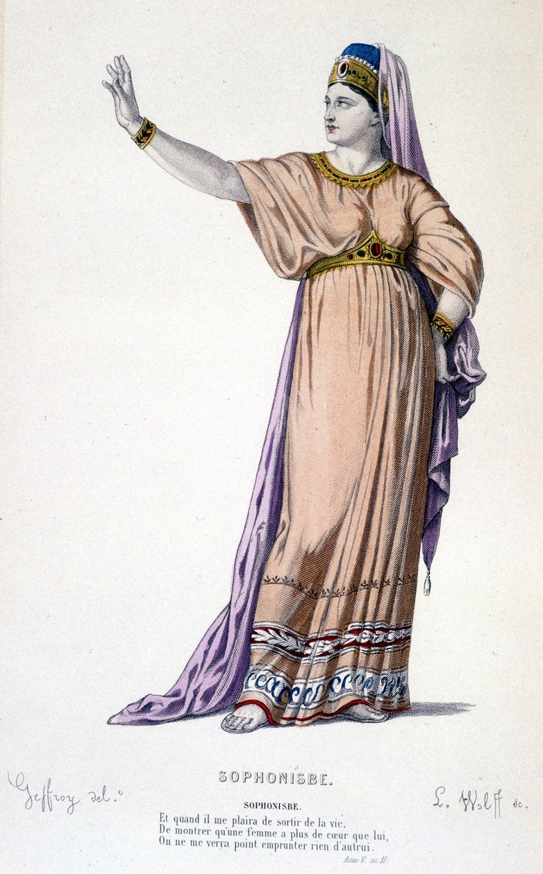 O personagem de Sophonisbe na tragédia Sophonisbe - Full Theatre: (Colecção de peças de Corneille) desenho de Geffroy, gravura de L. Wolff - ed. Laplace, Sanchez et Cie, Paris 1884 de Edmond Aime Florentin Geffroy