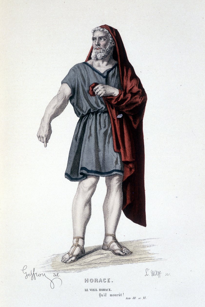 A personagem do velho Horace na tragédia Horace - Full Theatre: (Colecção de peças de Corneille) desenho de Geffroy, gravura de L. Wolff - ed. Laplace, Sanchez et Cie, Paris 1884 de Edmond Aime Florentin Geffroy