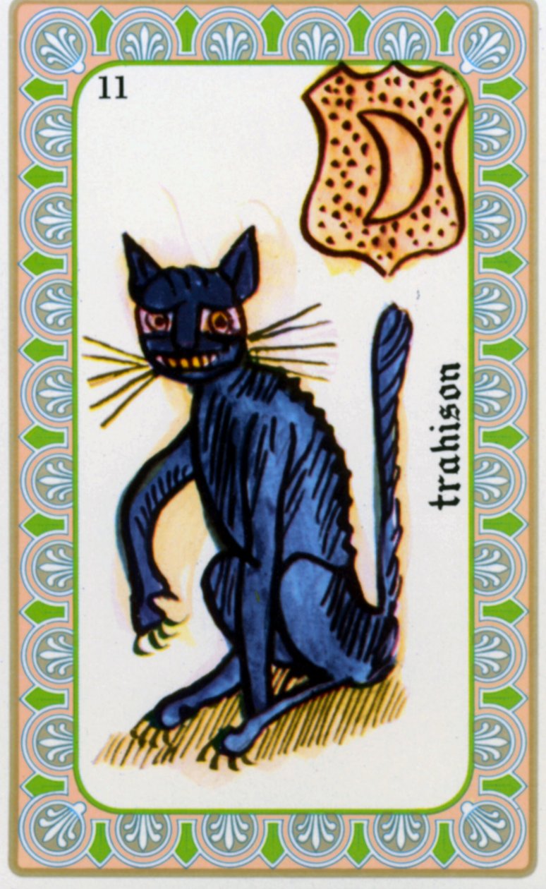 tarot do mago Belline desenhado por Edmond Billaudot c. 1845 e entregue ao clarividente Belline para reedição: carta da traição: o gato de Edmond Billaudot