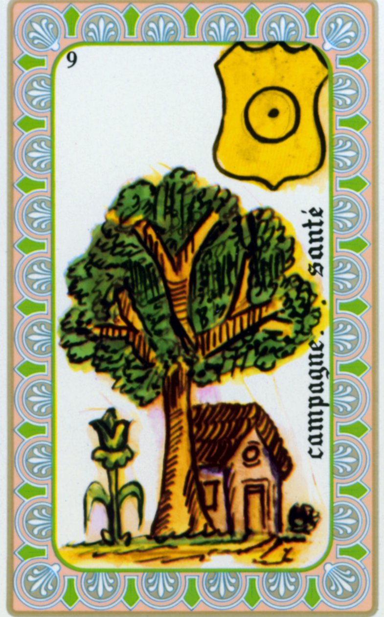 tarot do mago Belline desenhado por Edmond Billaudot c. 1845 e entregue ao clarividente Belline para reedição: carta da saúde do campo de Edmond Billaudot