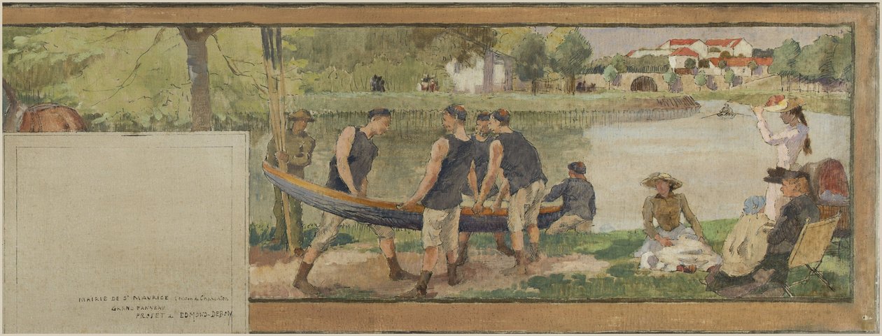 Esboço para a Câmara Municipal de Saint-Maurice: Paisagem. Les bords de la Marne (para a câmara municipal), entre 1890 e 1892 (óleo sobre tinta sobre tela) de Edmond Debon