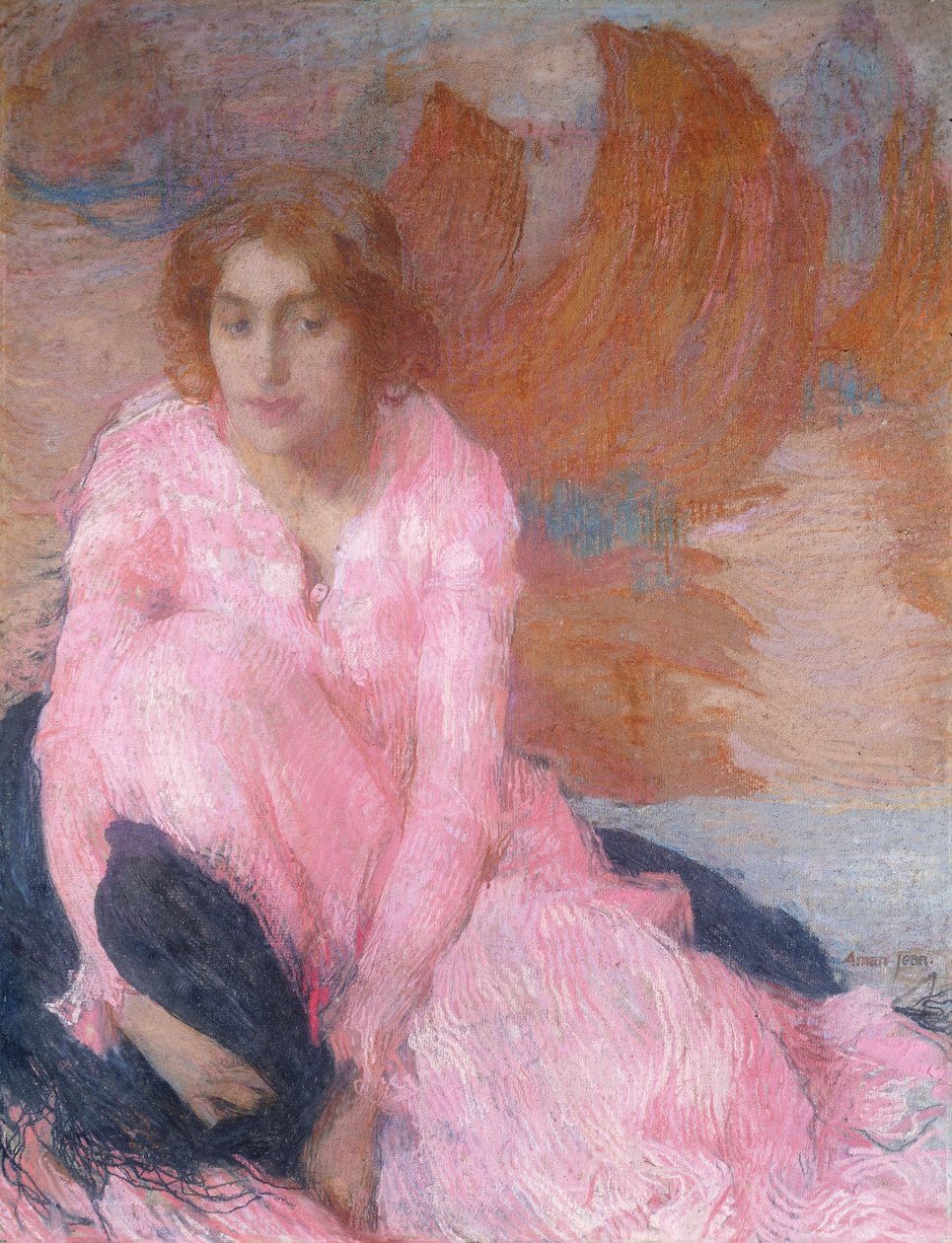 O vestido rosa; La Robe Rose, c.1898 (pastel) de Edmond François Aman Jean