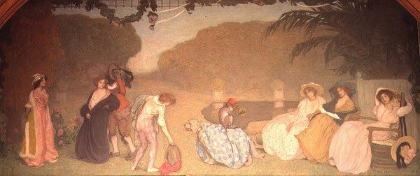 Meninas a assistir a um teatro ao ar livre de Edmond François Aman Jean
