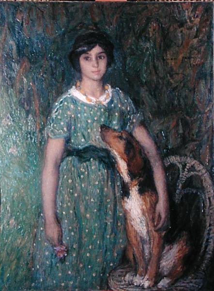 Menina com um cão de Edmond François Aman Jean