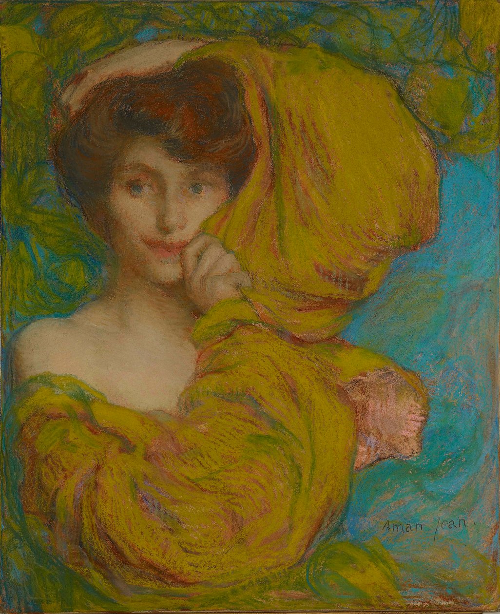 Jovem mulher com lenço amarelo, c. 1900. de Edmond François Aman Jean
