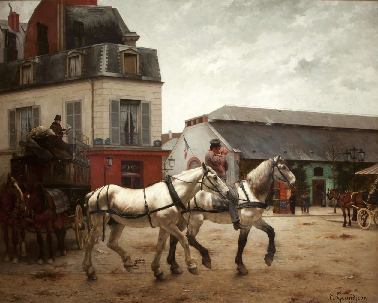 Uma parada de ônibus na Place de Passy de Edmond Georges Grandjean