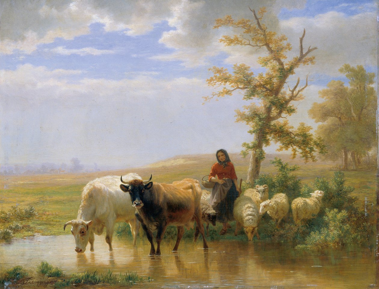 Vacas e ovelhas de Edmond Jean Baptiste Tschaggeny