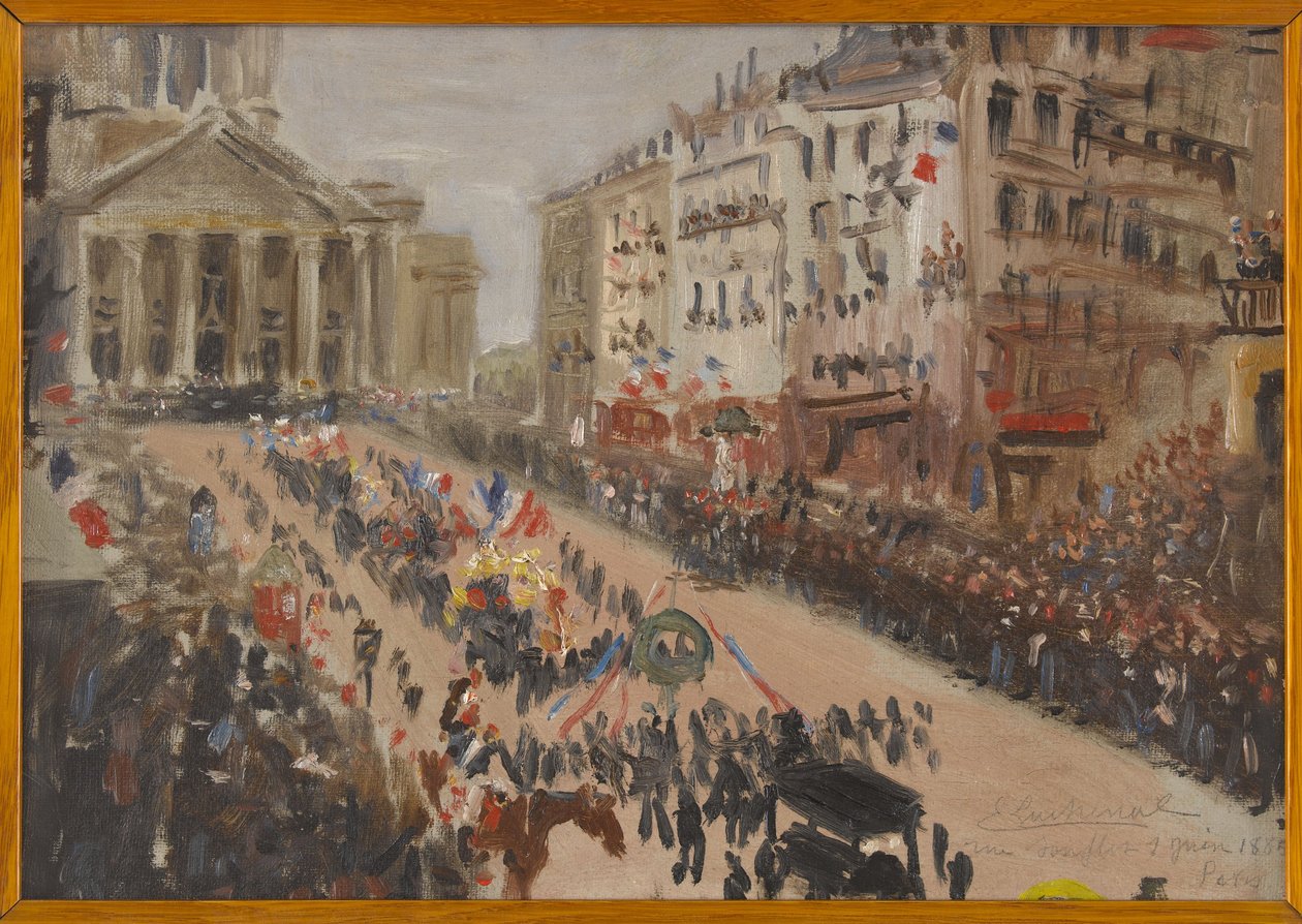 O funeral de Victor Hugo, o cortejo na rue Soufflot, em 6-1885 (óleo sobre tela) de Edmond Lachenal
