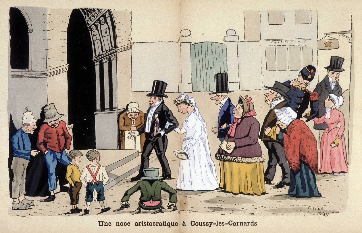 Cartoon on French society by Lavrate: an aristocratic wedding in Coussy les Cornards. 1880 de Edmond Lavrate
