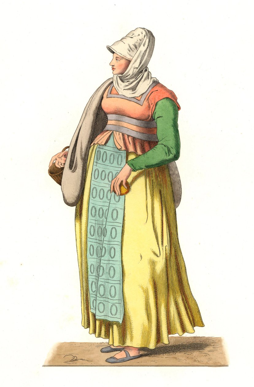 Camponês português do século XVI - Litografia baseada numa ilustração de Edmond Lechevallier-Chevignard (1825-1902), de "Costumes historiques des 16th de Edmond Lechevallier Chevignard