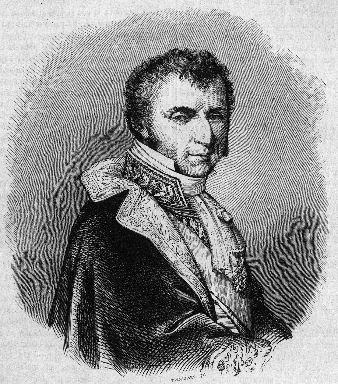 Retrato de Nicolas Francois Mollien (1758-1850), político francês. Gravura de Chevignard em "Le Magasin Picturesque" (Le Magasin Picturesque) de Edmond Lechevallier Chevignard
