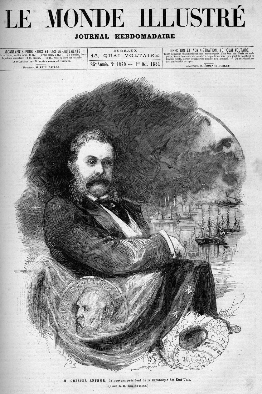 Retrato de Chester Alan Arthur (1830-1886), Presidente dos Estados Unidos da América. Gravura de Edmond Morin. Um dos "The Illustrous World" No. 1279 de 1 de outubro. de Edmond Morin