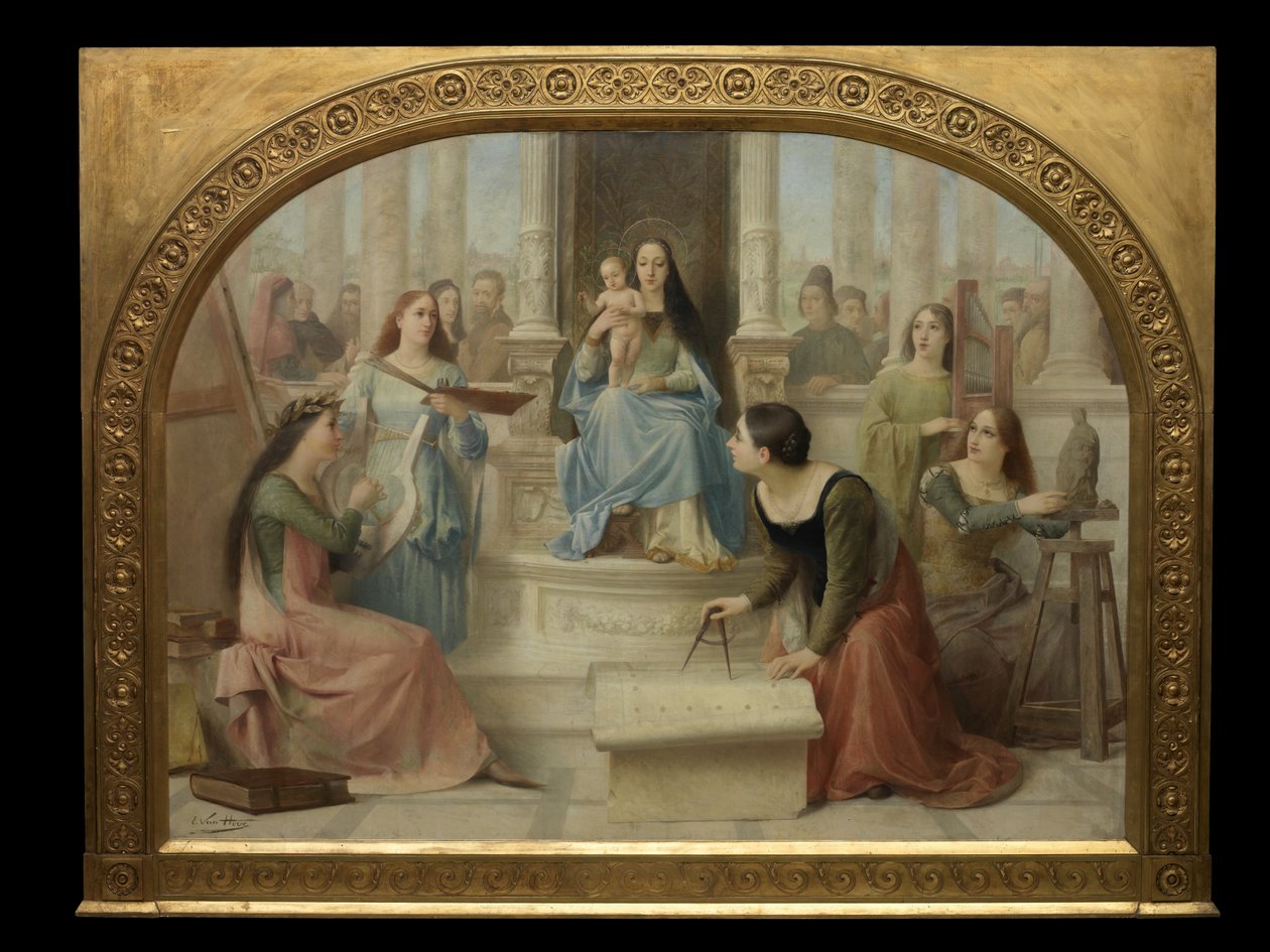 A Virgem Inspirando as Artes (óleo sobre tela) de Edmond Theodor van Hove