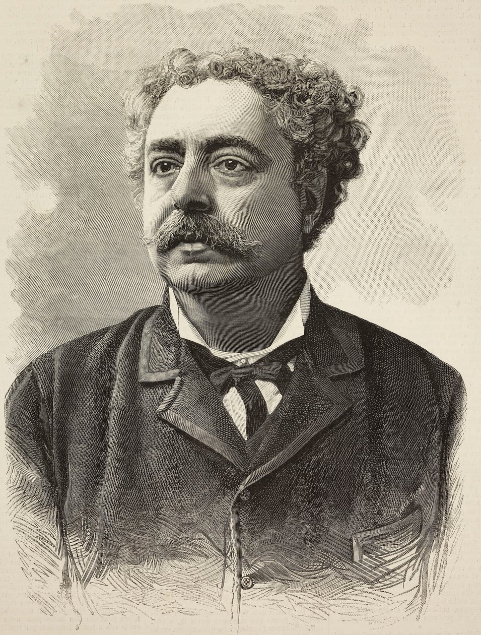 Retrato de Edmondo De Amicis (1846-1908), autor italiano, gravura de E Mancastroppa a partir de fotografia de Schemboche de L