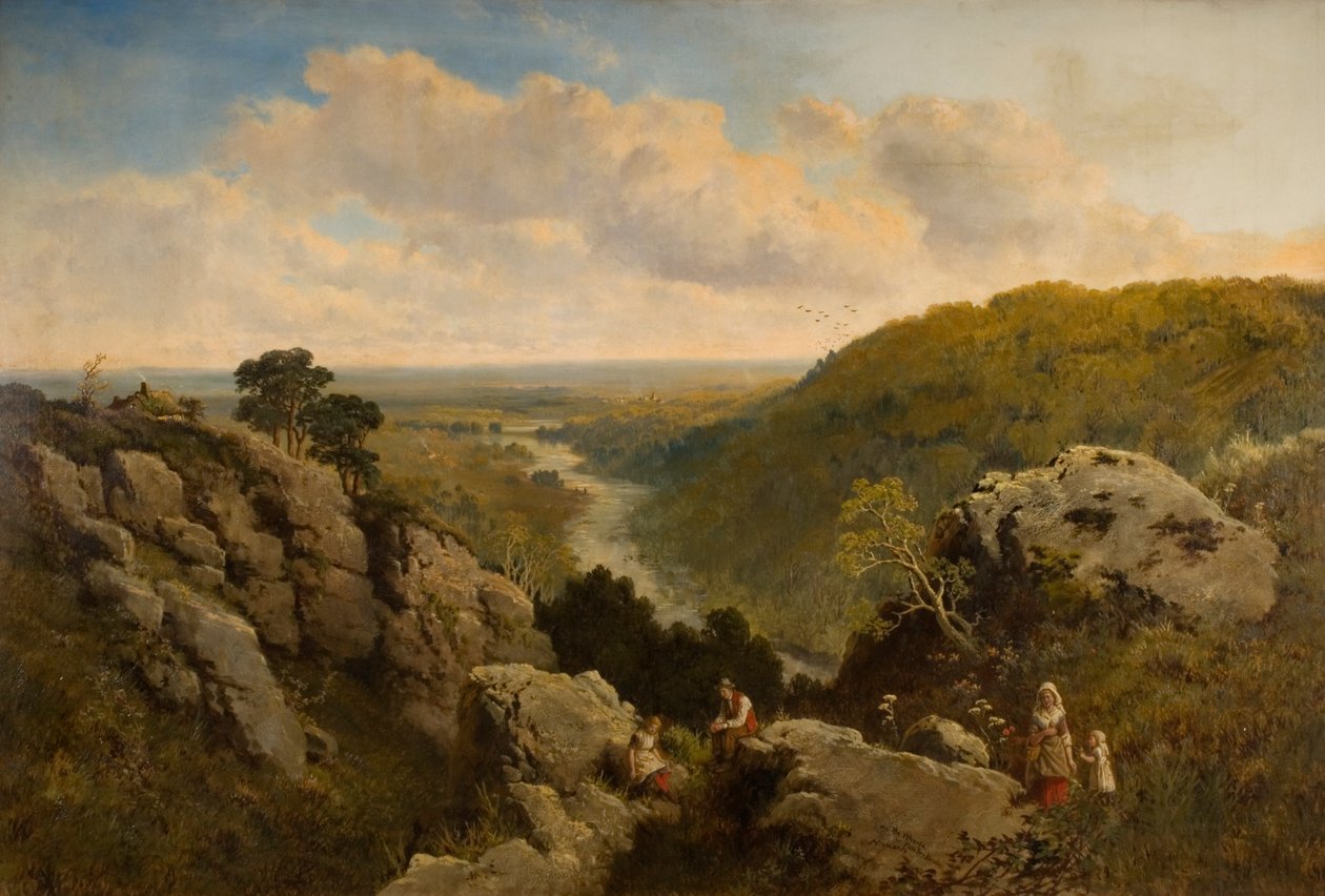 Uma vista no cais perto da ponte de Pateley, Yorkshire de Edmund John Niemann
