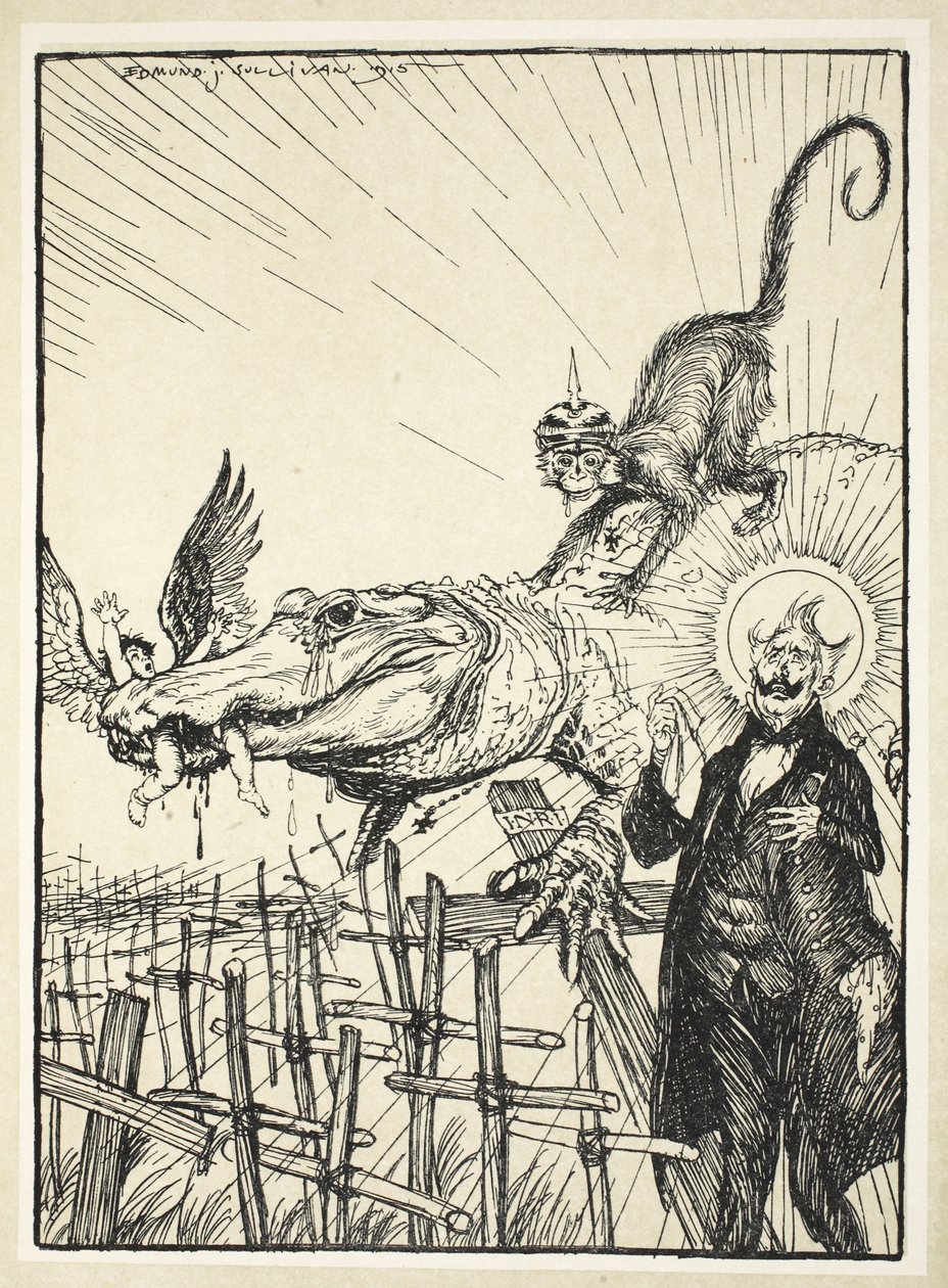Rasgos do crocodilo, ilustração da festão do Kaiser por Edmund J. Sullivan, bar. 1916 de Edmund Joseph Sullivan