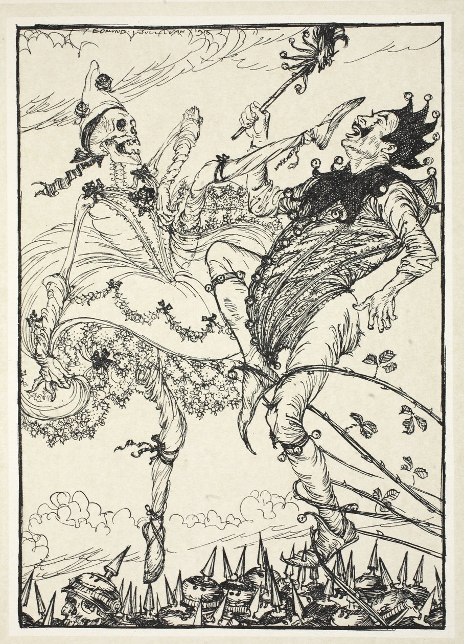 Sócios de dança, ilustração da festão do Kaiser por Edmund J. Sullivan, bar. 1916 de Edmund Joseph Sullivan