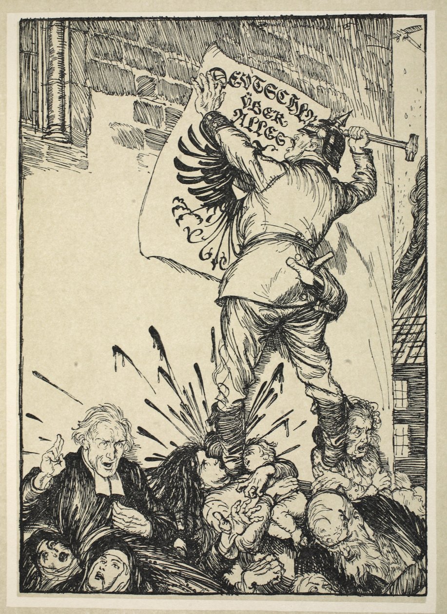 Deutschland Uber Alles, ilustração da festão do Kaiser por Edmund J. Sullivan, bar. 1916 de Edmund Joseph Sullivan
