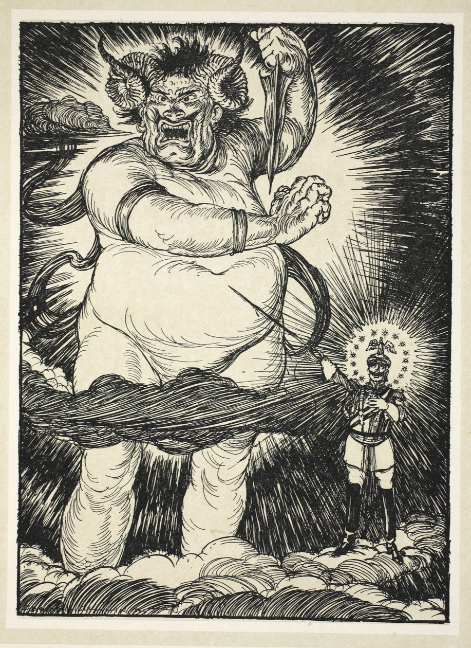 Auto e deus, ilustração da festão do Kaiser por Edmund J. Sullivan, bar. 1916 de Edmund Joseph Sullivan