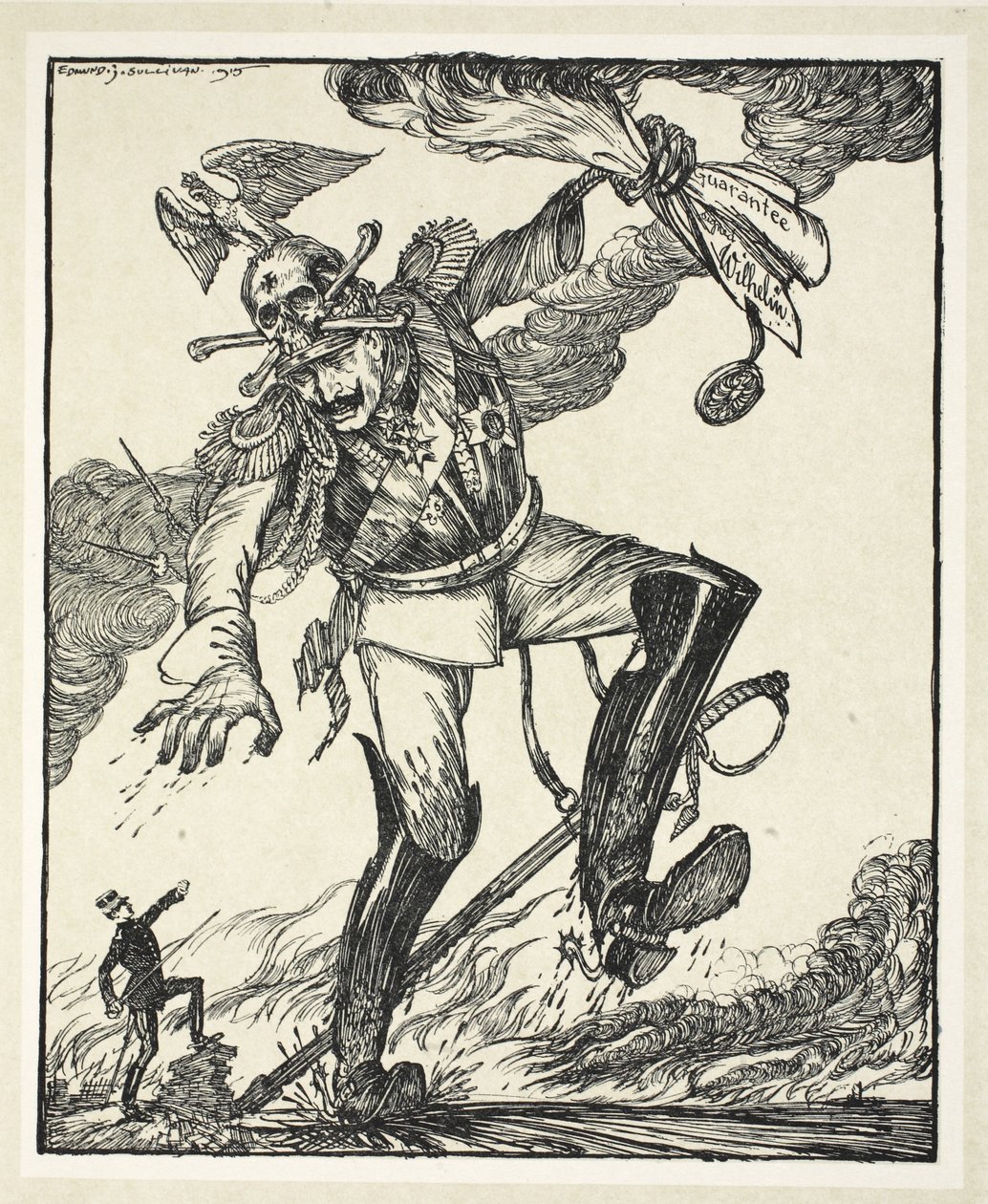 Jack, o assassino gigante (dedicado ao rei de Bélgica), ilustração da festão do Kaiser por Edmund J. Sullivan, bar. 1916 de Edmund Joseph Sullivan