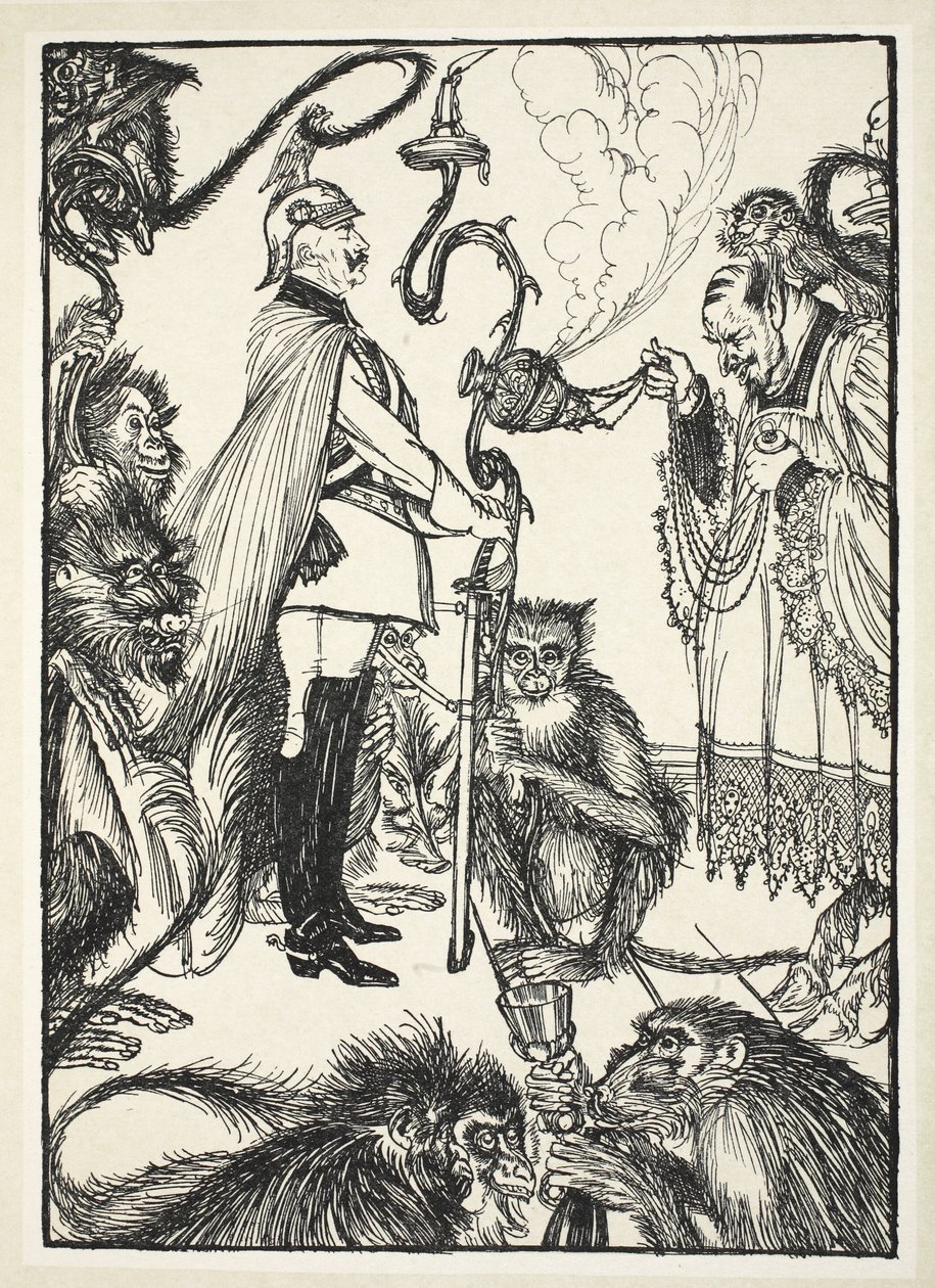 A massa preta no. 1 (o celebridade e o mestre de cerimônias), ilustração da festão do Kaiser por Edmund J. Sullivan, bar. 1916 de Edmund Joseph Sullivan