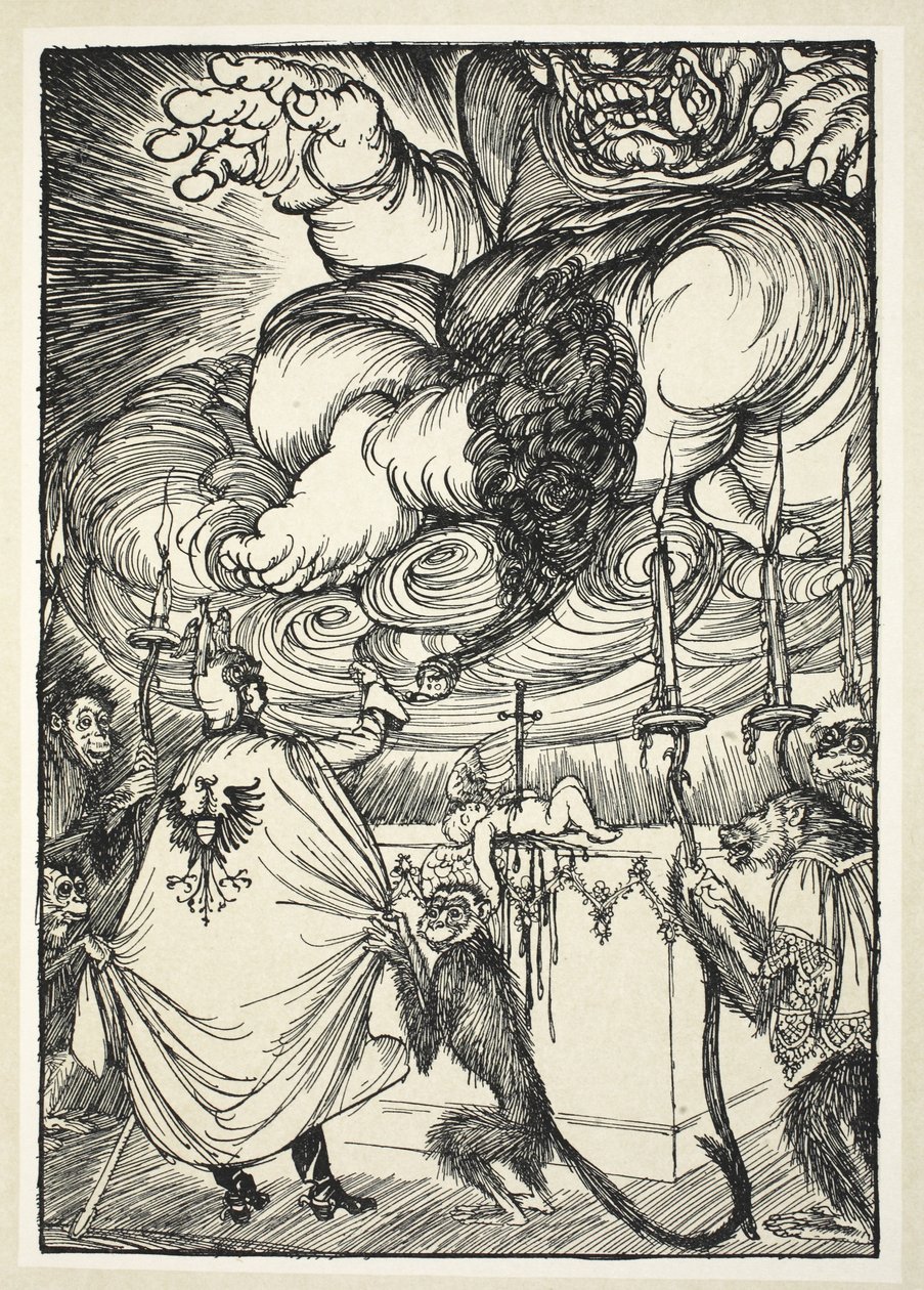 A massa preta no. 2 (o celebridade e o mestre de cerimônias), ilustração da festão do Kaiser por Edmund J. Sullivan, bar. 1916 de Edmund Joseph Sullivan