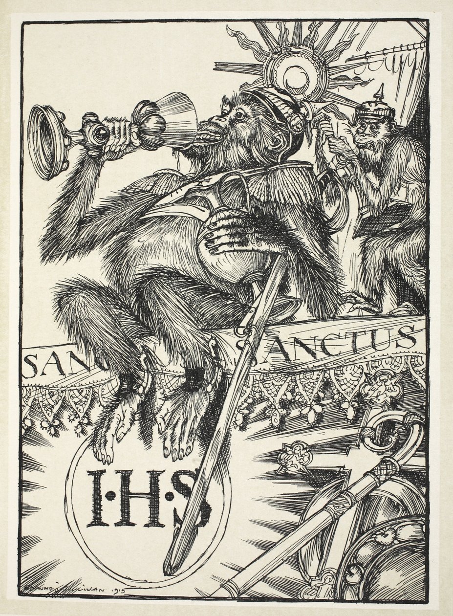 O sacramento abençoado de "Kultur" (Sacrilage), ilustração da festão do Kaiser por Edmund J. Sullivan, bar. 1916 de Edmund Joseph Sullivan